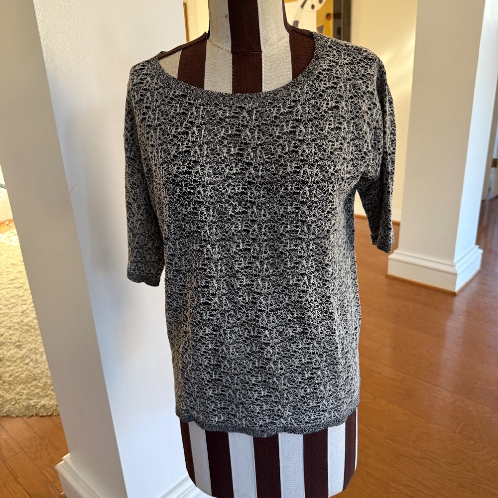 Eileen Fisher Black/White Organic Linen/Cotton Blend Knit Shirt Slightly Sheer S